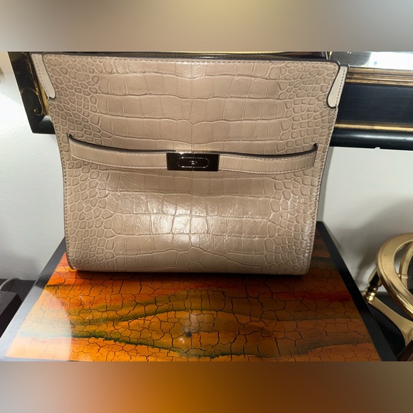 Rare Tory Burch Lee Radziwill Small Double Bag in Croc Embossed brown/shale - Picture 7 of 15